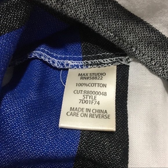 Women's Max Studio Off Shoulder Short Sleeve Striped Top Chambray Summer Blue Lg - Picture 6 of 7